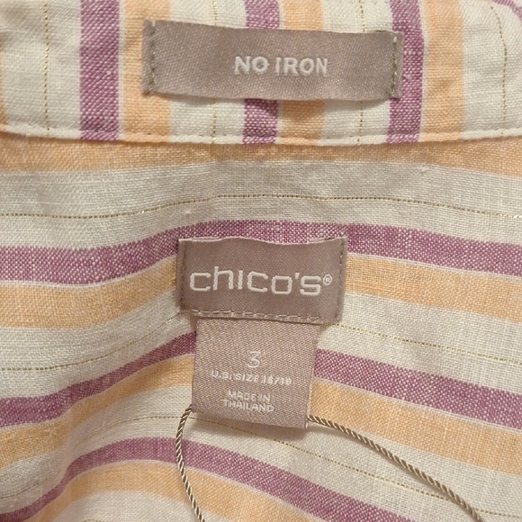 Chico's Coral and White Striped Button Down Shirt - Picture 8 of 11